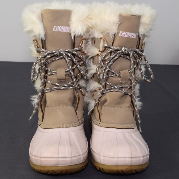 Khombu Andalyn Girls Tall Winter Snow Boot Faux Fur Lace Up Zipper Pink Beige 4 - Picture 2 of 12